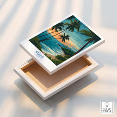 Maui Canvas Print | Hawaii Poster displayed on an open box showcasing beautiful tropical scenery.
