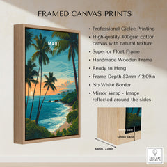 Maui Hawaii Travel Poster | Scenic Tropical Bay View Wall Art Print framed canvas print showcasing tropical scenery.