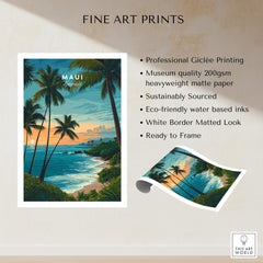 Maui Hawaii Travel Poster | Scenic Tropical Bay View Wall Art Print showcasing vibrant coastal scenery and palm trees.