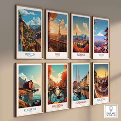 Medellin Wall Art Print - Colombia showcased in a gallery wall with prints from famous cities.