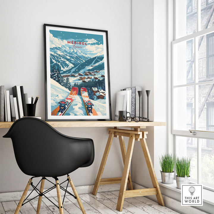 Megève Ski Poster in Stylish Room - Scenic French Alps Winter Art Decor