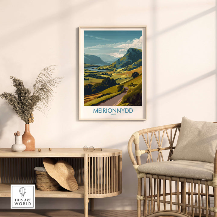 Meirionnydd Valley Print showcasing the scenic Welsh countryside, ideal for home decor inspiration.