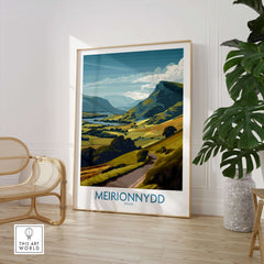 Meirionnydd Valley Print - Welsh Countryside Decor showcasing stunning views of Wales in a modern interior setting.