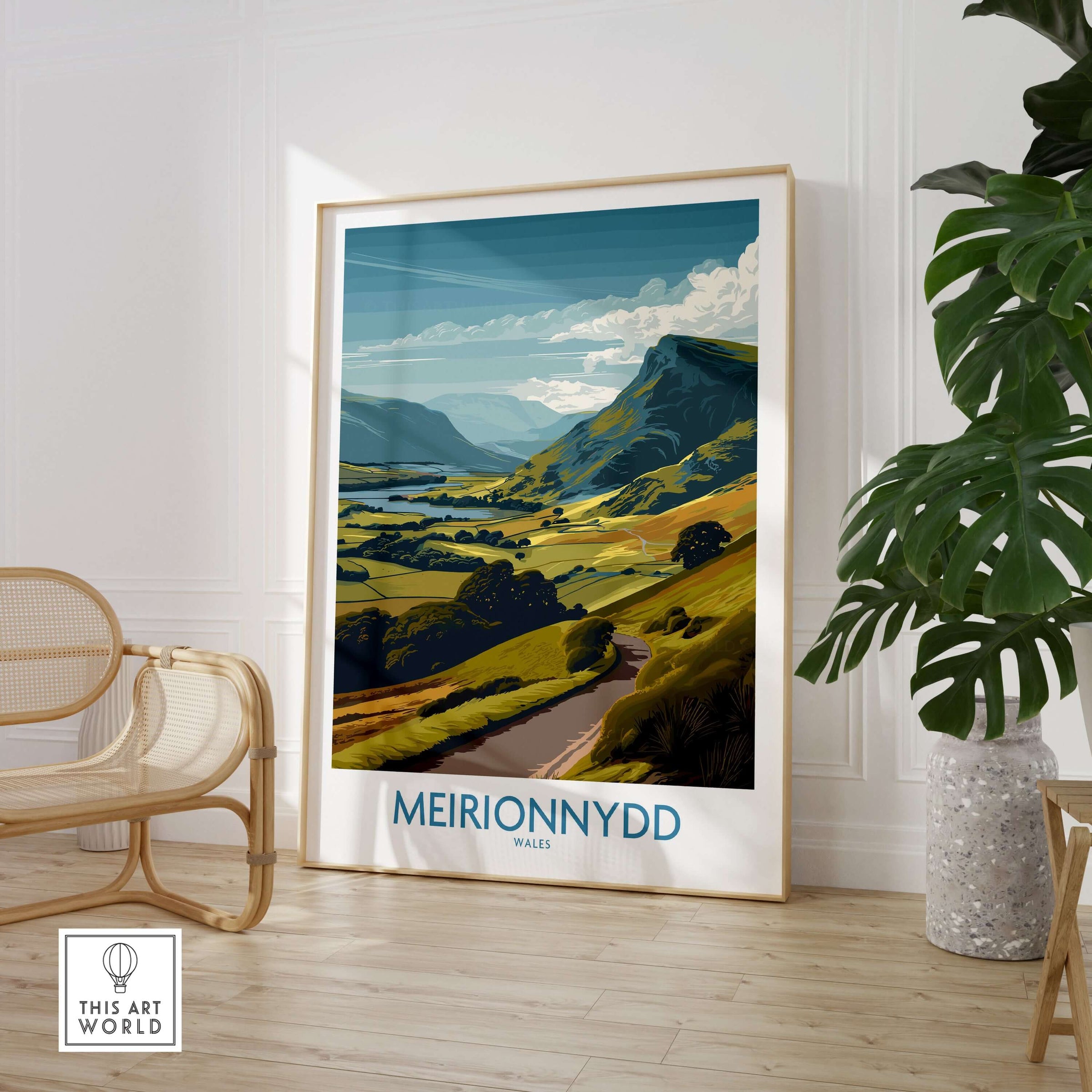 Meirionnydd Valley Print - Welsh Countryside Decor showcasing stunning views of Wales in a modern interior setting.
