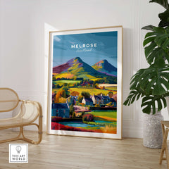 Melrose Scotland Village Travel Print Eildon Hills Poster Scottish Borders Wall Art