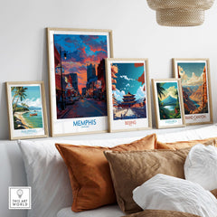 Memphis Print - Cityscape Wall Art Tennessee displayed among other framed artwork, enhancing interior decor.