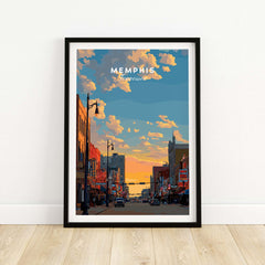 Memphis Tennessee Travel Poster -  Street Scene Wall Art - Historic Building Poster