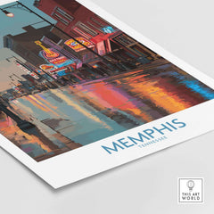 Memphis Tennessee Blues Street Wall Art featuring vibrant Beale Street reflections and iconic signs
