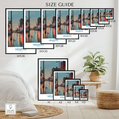 Size guide for Memphis Tennessee Blues Street Wall Art showing various dimensions.