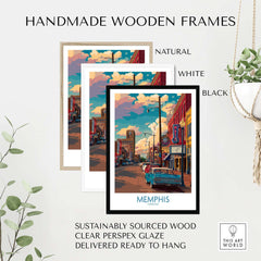 Memphis Tennessee Classic Americana Print - Southern City Decor framed in three handmade wooden frames.