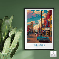 Memphis Tennessee Classic Americana Print - Southern City Decor showcasing vibrant street scene and cultural charm.