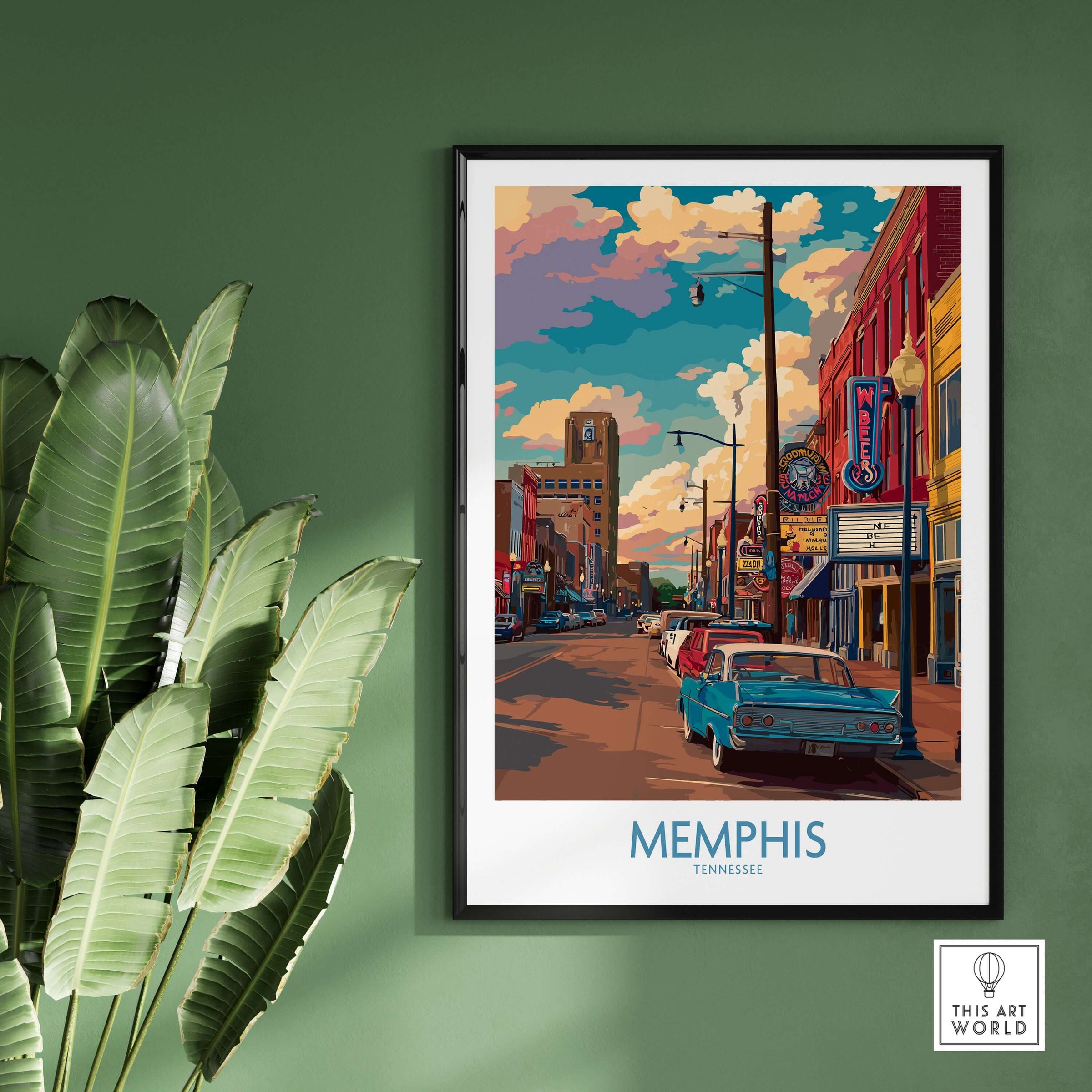 Memphis Tennessee Classic Americana Print - Southern City Decor showcasing vibrant street scene and cultural charm.