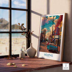 Memphis Tennessee Classic Americana Print - Southern City Decor displayed in a stylish setting with vibrant colors and Southern charm.