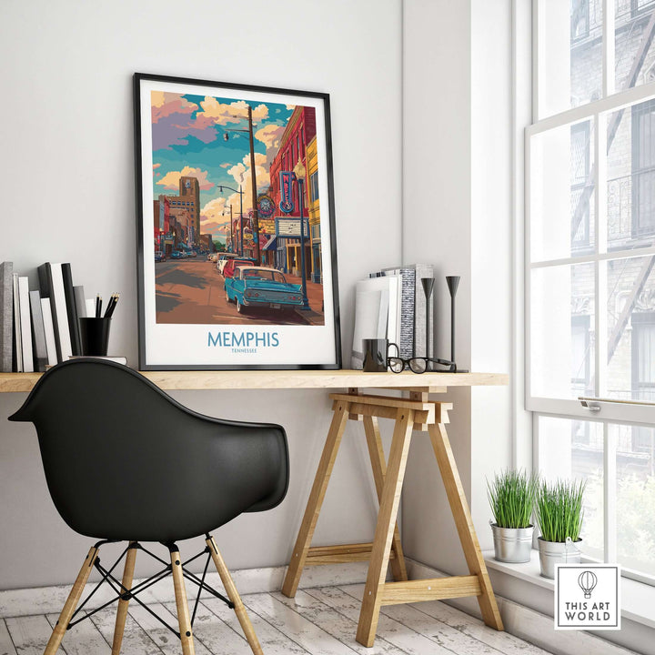 Memphis Tennessee classic Americana print showcasing vibrant Southern city decor in a modern workspace.