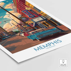 Memphis Tennessee Classic Americana Print - Southern City Decor showcasing vibrant street scene with vintage cars.
