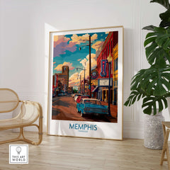 Memphis Tennessee Classic Americana Print - Southern City Decor on display in a stylish interior setting.