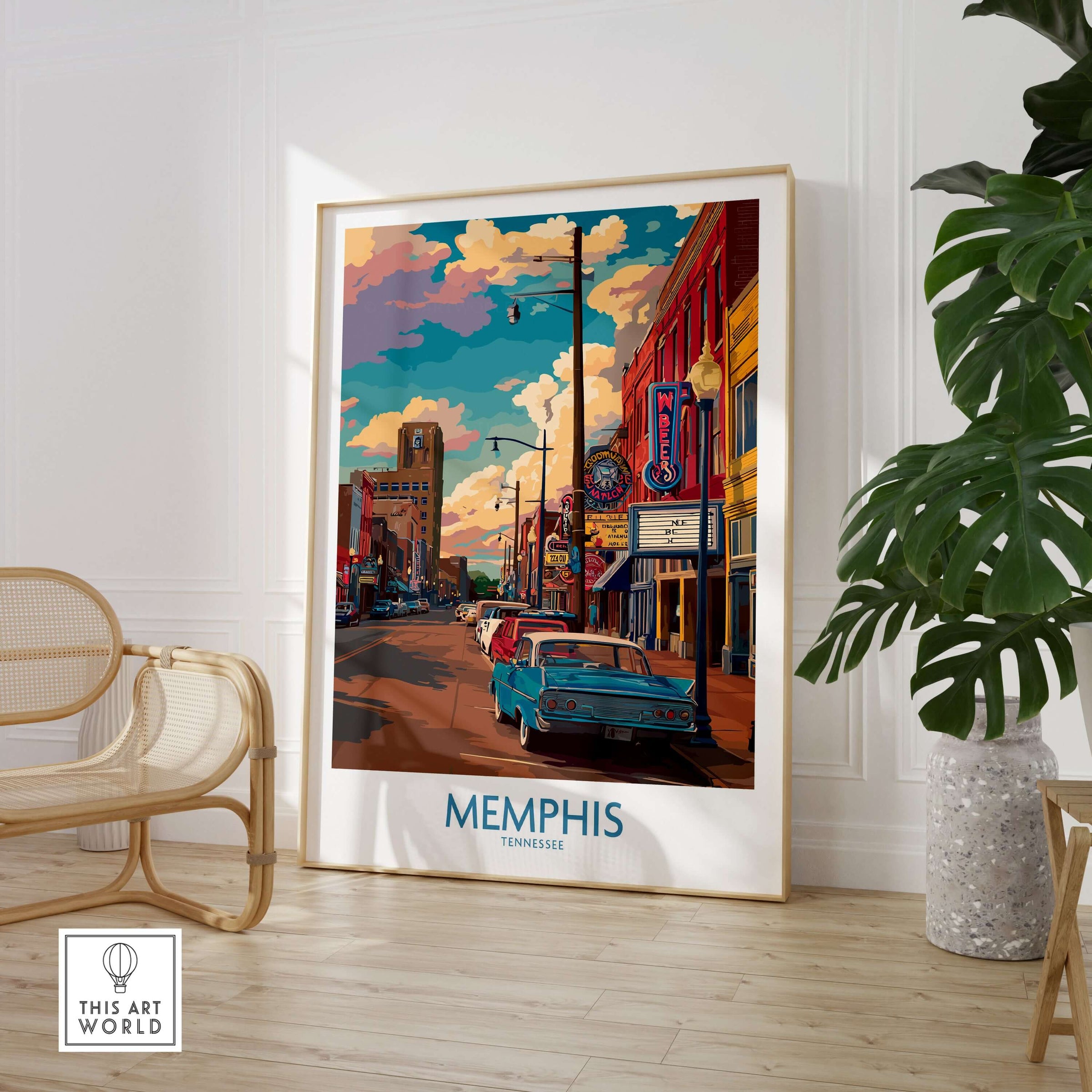 Memphis Tennessee Classic Americana Print - Southern City Decor on display in a stylish interior setting.