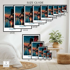 Memphis Tennessee Poster - Downtown Nightlife Wall Art - Memphis Tennessee size guide for wall art options.