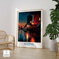 Memphis Tennessee Poster - Downtown Nightlife Wall Art - Memphis Tennessee showcasing illuminated cityscape at night.