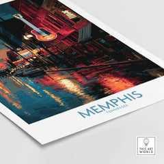 Memphis Tennessee Poster - Downtown Nightlife Wall Art - Memphis Tennessee showcasing vibrant city nightlife and reflections