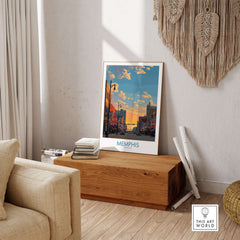 Memphis Tennessee Poster - Iconic Architecture Print - Memphis Cityscape Decor displayed in a stylish living room setting.