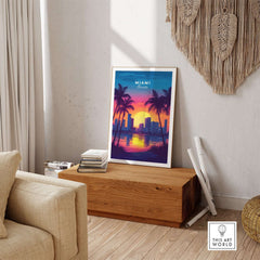 Miami Wall Art Florida showcasing a vibrant sunset over the skyline, perfect for adding warmth to any space.