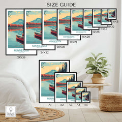 Minnesota Lakeside Print - United States Travel Decor Size Guide for various print options.