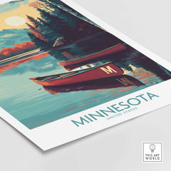 Minnesota Lakeside Print - United States Travel Decor featuring a serene lakeside view with a canoe.
