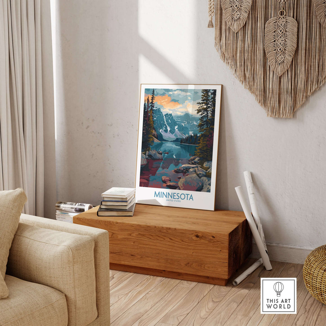 Minnesota travel decor print showcasing iconic landscapes and nature, perfect for home and office decoration.