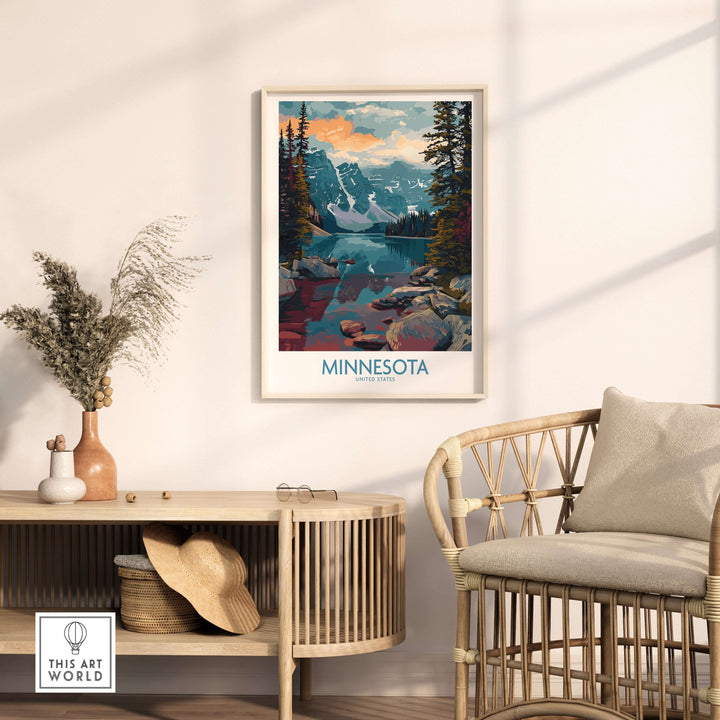 Beautiful Minnesota print showcasing iconic landscapes and landmarks, perfect for travel decor in any home or office.