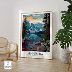 Minnesota Print - United States Travel Decor featuring a stunning landscape and iconic landmarks in Minnesota.