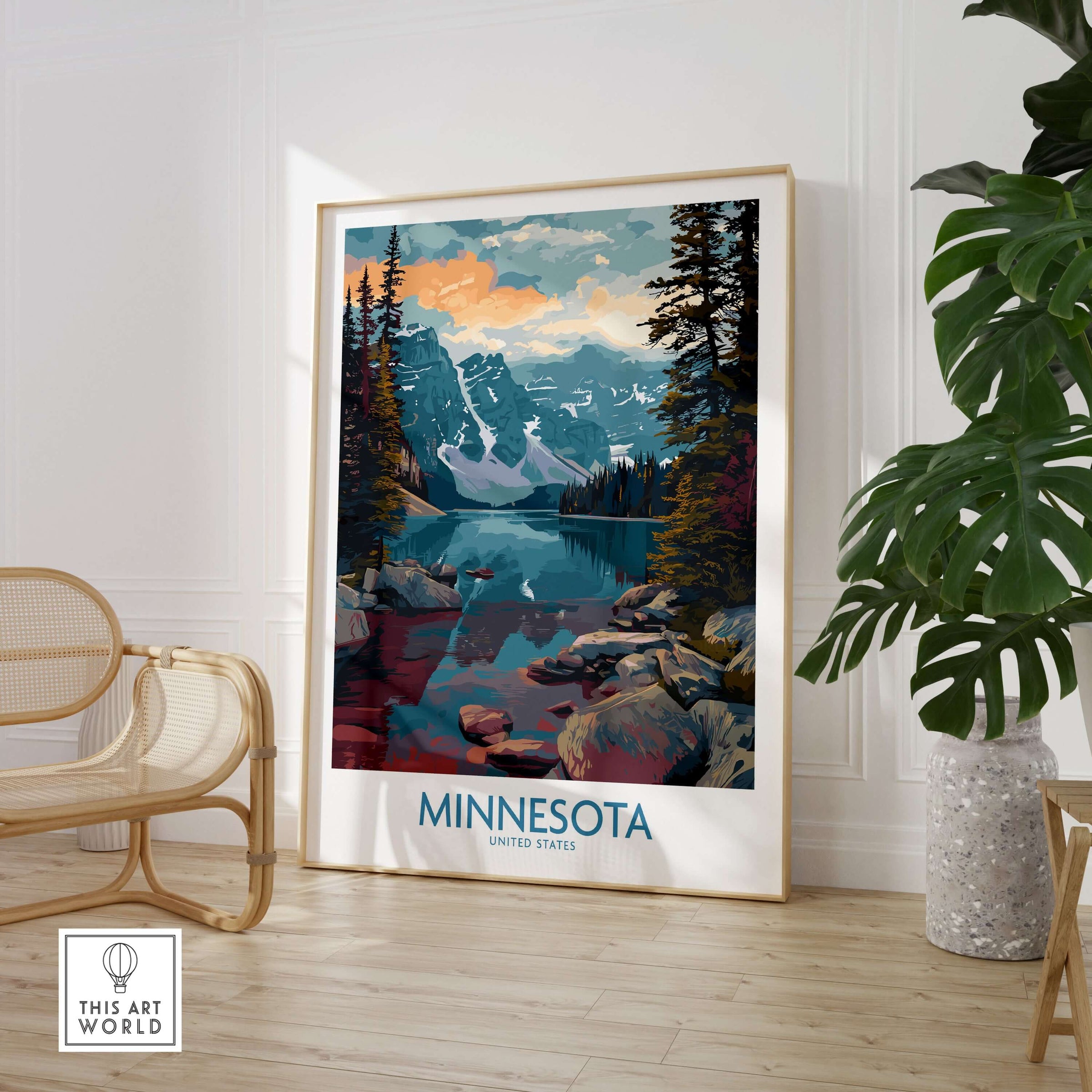 Minnesota Print - United States Travel Decor featuring a stunning landscape and iconic landmarks in Minnesota.