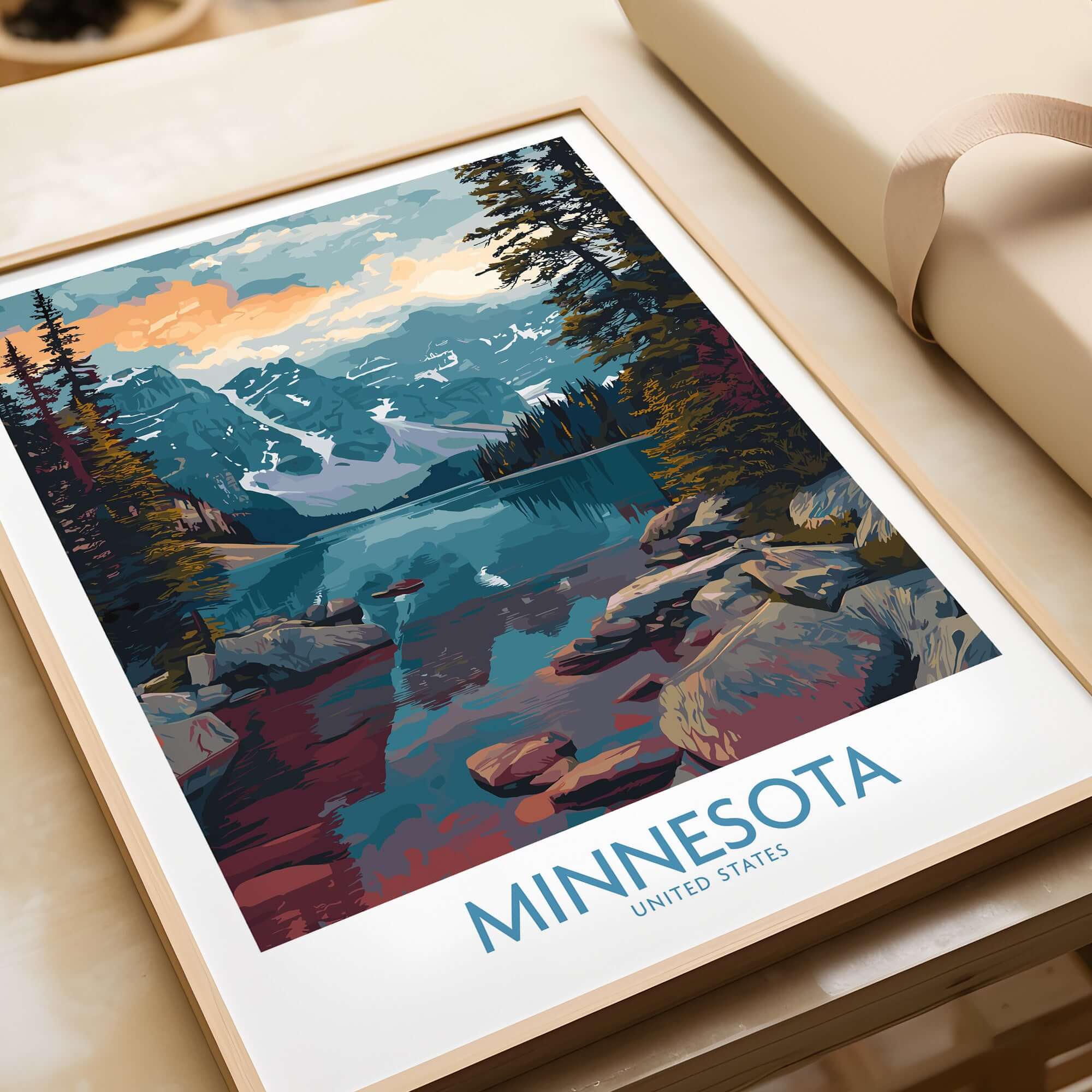Minnesota Print - United States Travel Decor featuring a stunning landscape of Minnesota's iconic landmarks.