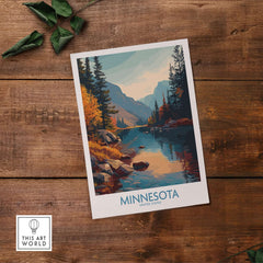 Minnesota Wilderness Print - United States Travel Decor showcasing a serene water scene surrounded by trees.