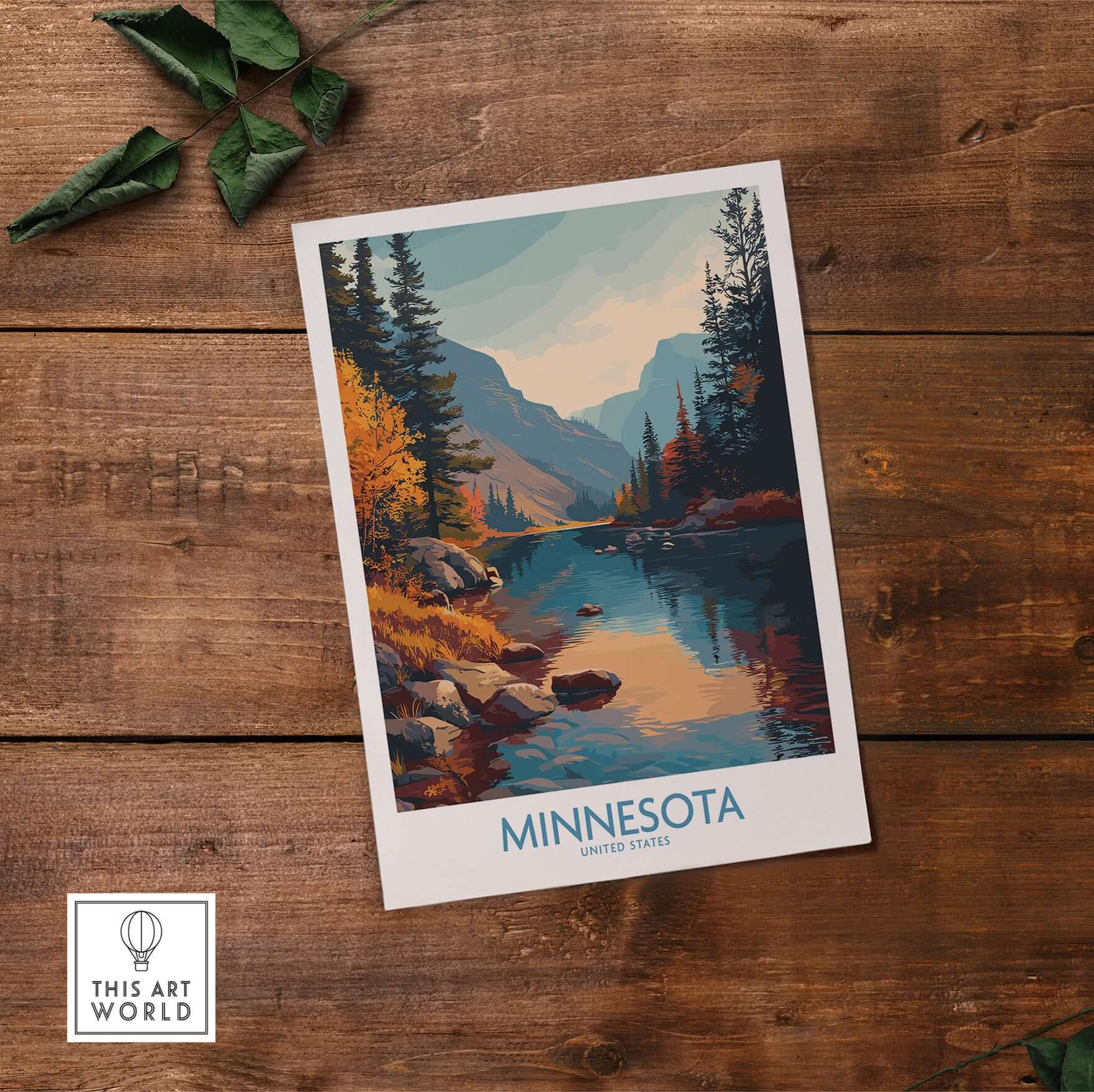 Minnesota Wilderness Print - United States Travel Decor showcasing a serene water scene surrounded by trees.
