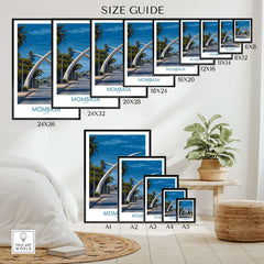 Mombasa Kenya Elephant Tusks Poster - African Landmark Wall Art size guide showcasing various frame sizes.