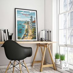 Mombasa Kenya Old Town Print - Historic Coastal City Poster displayed in a modern home office setting.