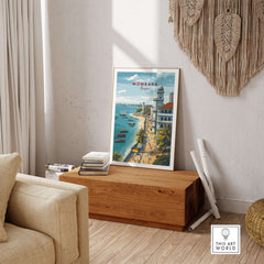 Mombasa Kenya Old Town Print - Historic Coastal City Poster displayed in cozy living room decor.