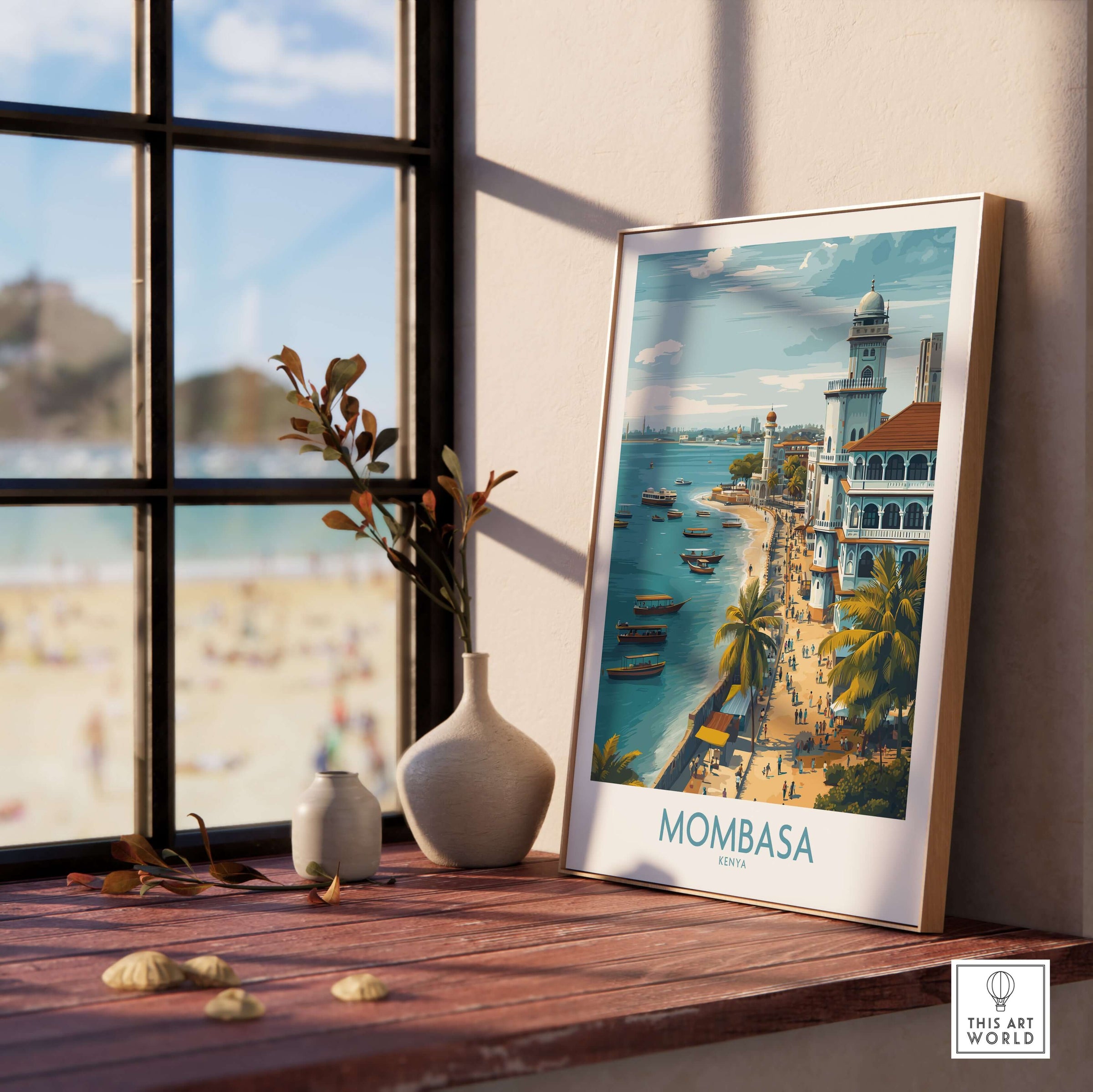 Mombasa Kenya Wall Art - Swahili Coast Travel Decor featuring a beautiful coastal scene.