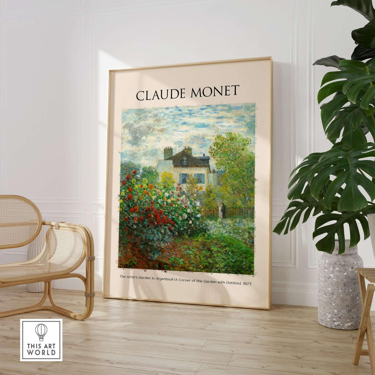 Monet Artists Garden Argenteuil Dahlias Floral Impressionist Poster Art Print displayed in a stylish interior setting.