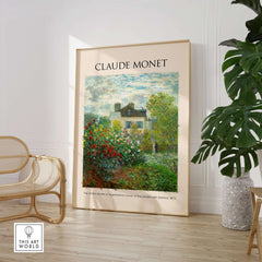 Monet Artists Garden Argenteuil Dahlias Floral Impressionist Poster Art Print displayed in a stylish interior setting.