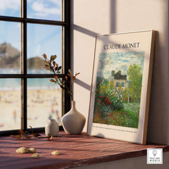 Monet Artists Garden Argenteuil Dahlias Floral Impressionist Poster Art Print displayed in a stylish indoor setting.