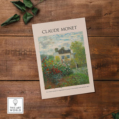 Monet Artists Garden Argenteuil Dahlias Floral Impressionist Poster Art Print showcasing vibrant flowers and a house.
