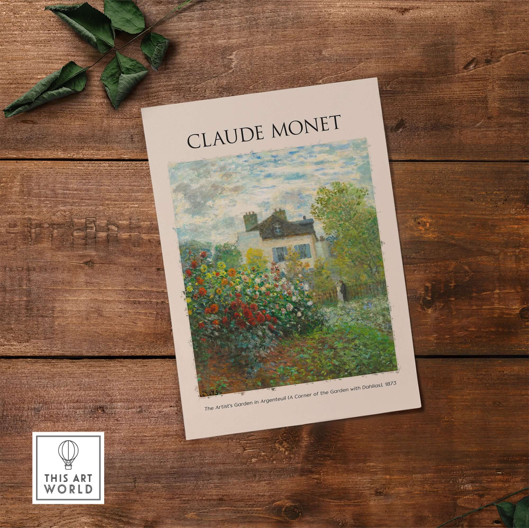 Monet Artists Garden Argenteuil Dahlias Floral Impressionist Poster Art Print showcasing vibrant flowers and a house.