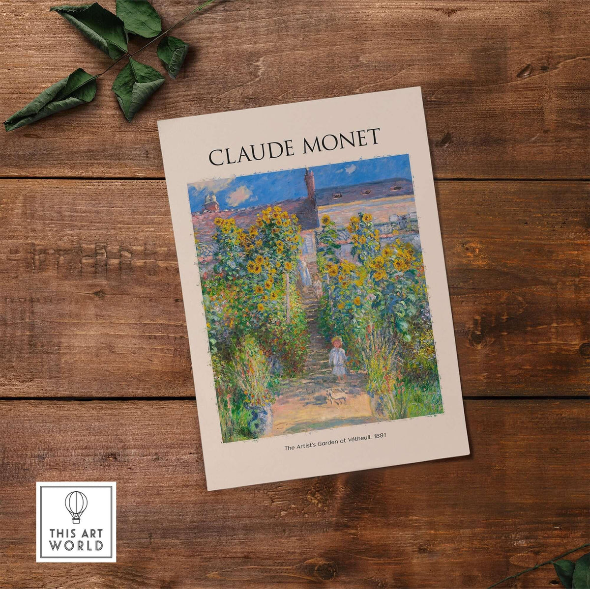 Monet Artists Garden at Vétheuil Sunflowers Impressionist Art Print Poster featuring vibrant sunflowers and a garden path.