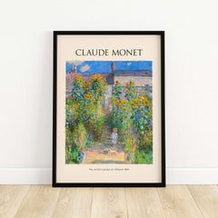 Monet Artists Garden at Vétheuil Sunflowers Impressionist Art Print Poster featuring vibrant sunflowers and a garden path.