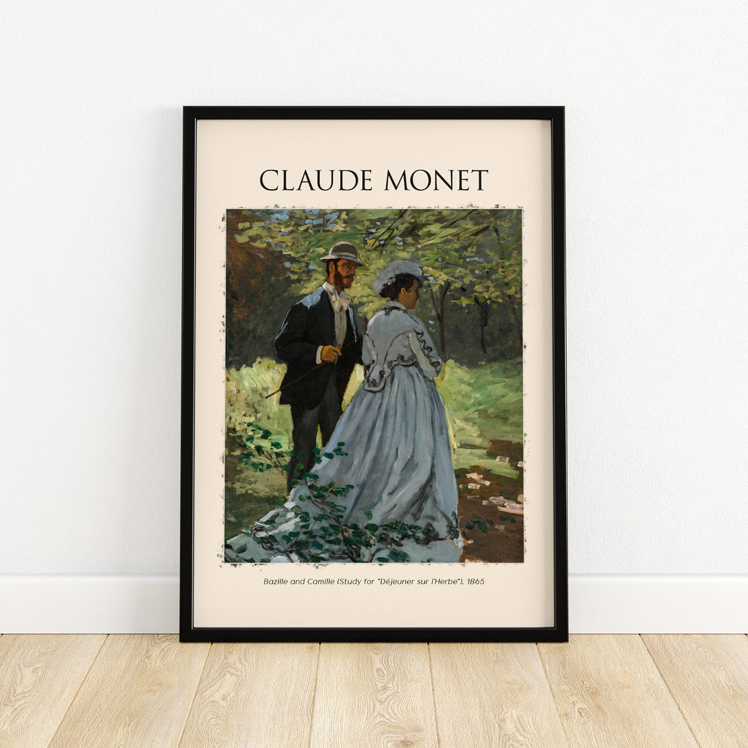 Claude Monet's 'Bazille and Camille (Study for Déjeuner sur l'Herbe)', 1865, Impressionist art print.