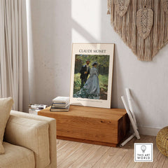 Monet Bazille and Camille Déjeuner sur l Herbe Study Impressionist Poster Art Print displayed in a stylish interior setting.
