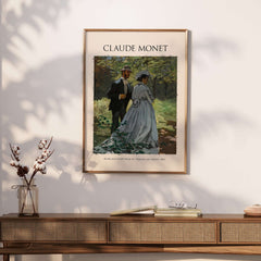 Monet Bazille and Camille Déjeuner sur l Herbe Study Impressionist Poster Art Print displayed in a modern interior.