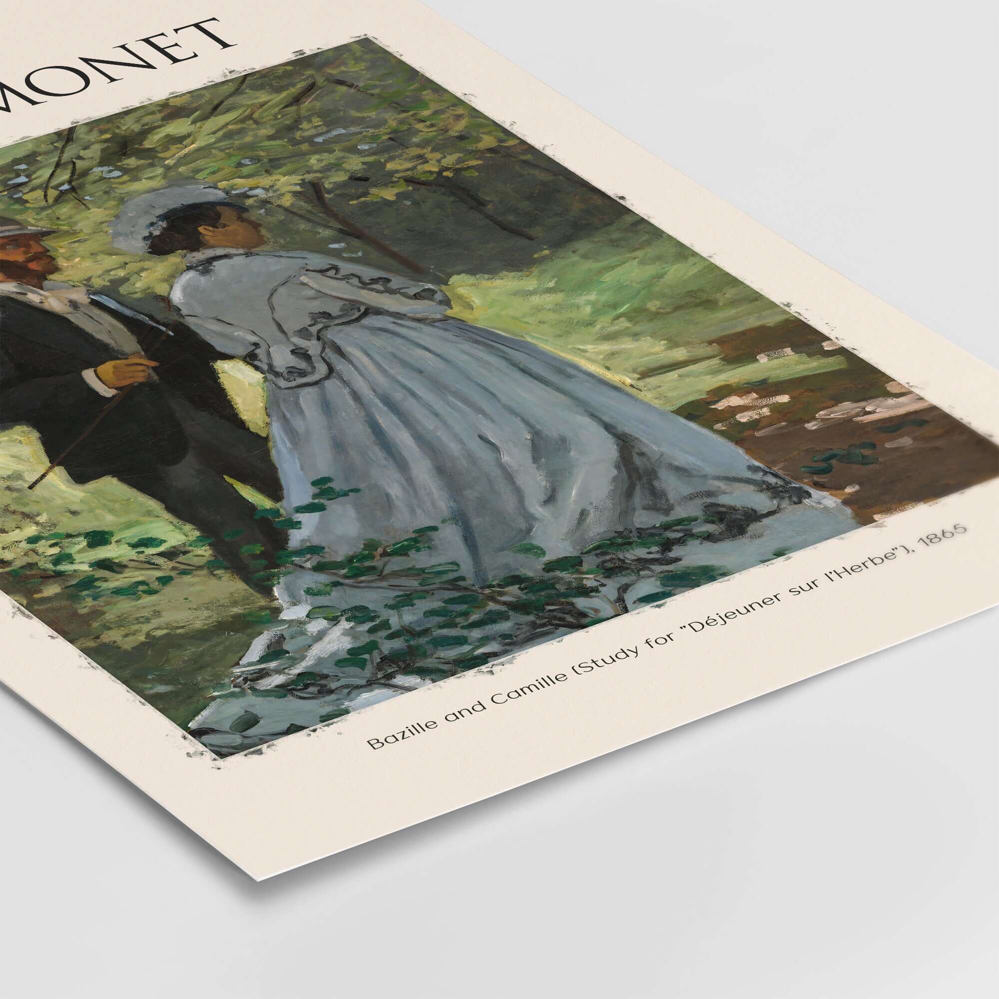 Monet Bazille and Camille Déjeuner sur l Herbe Study Impressionist Poster Art Print showing figures in a woodland setting.